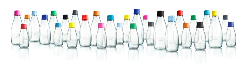 Lækre vandflasker i glas fra Retap. 